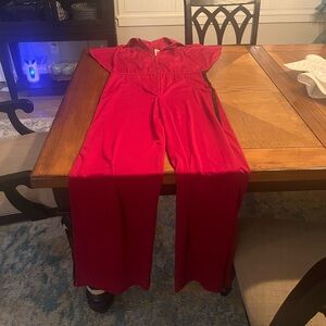 Jody of California Red Zip Front Wide Leg Jumpsuit Vintage Style